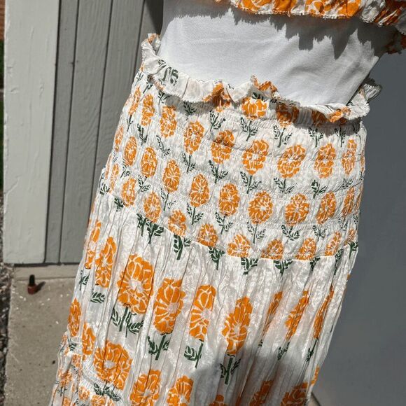 Ash & Eden 2-Piece Floral Maxi Skirt Set Boho Smocked Crop Top L - Picture 9 of 16